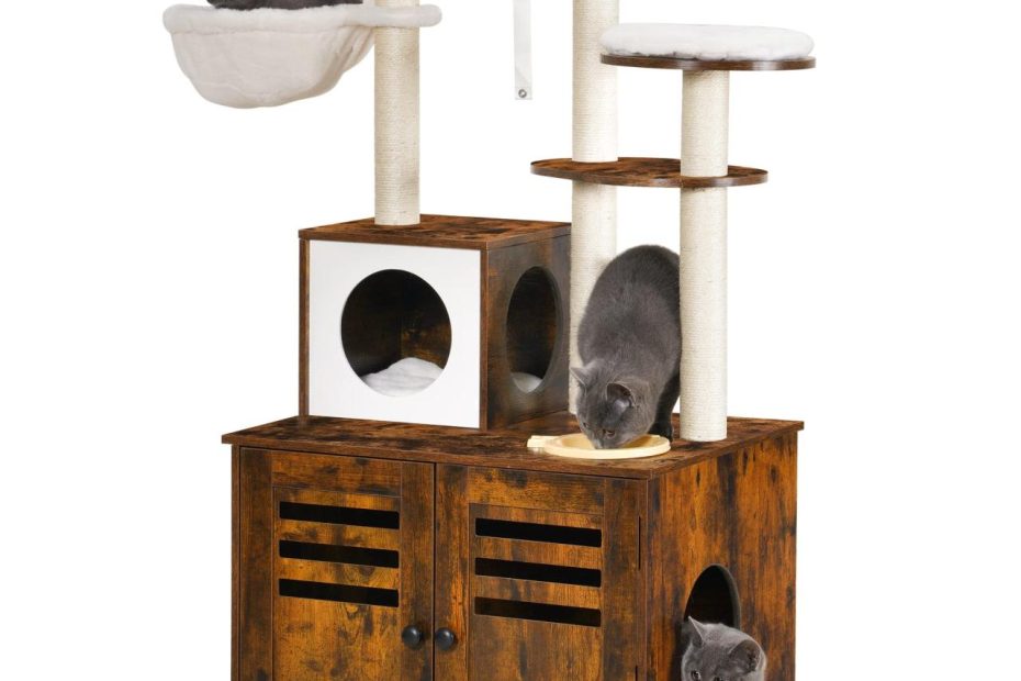 Amazon.Com : Heybly Cat Tree, Wood Litter Box Enclosure With Food Station,  All-In-One Indoor Cat Furniture With Large Platform And Condo, Modern Style Cat  Tower, Hammock, Rustic Brown Hct100Sr : Pet Supplies